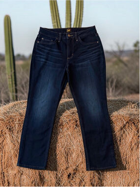 Lee Jeans Womens 10 PETITE Straight Leg Mid Rise Dark BLUE Indigo 5-Pocket Egypt